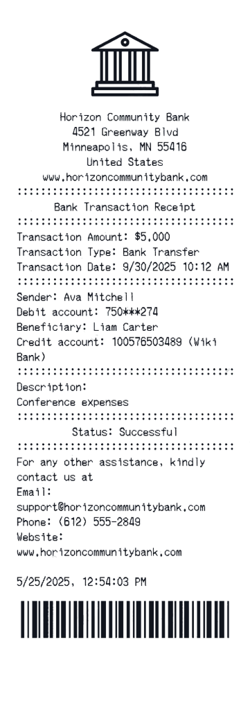 Create a Horizon community Bank receipt online Horizon community Bank receipt template preview - free retail receipt generator