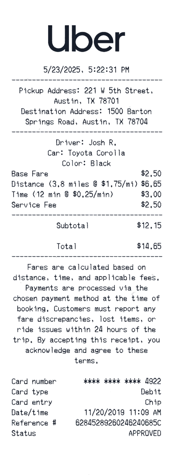 Create a Uber receipt online Uber receipt template preview - free retail receipt generator
