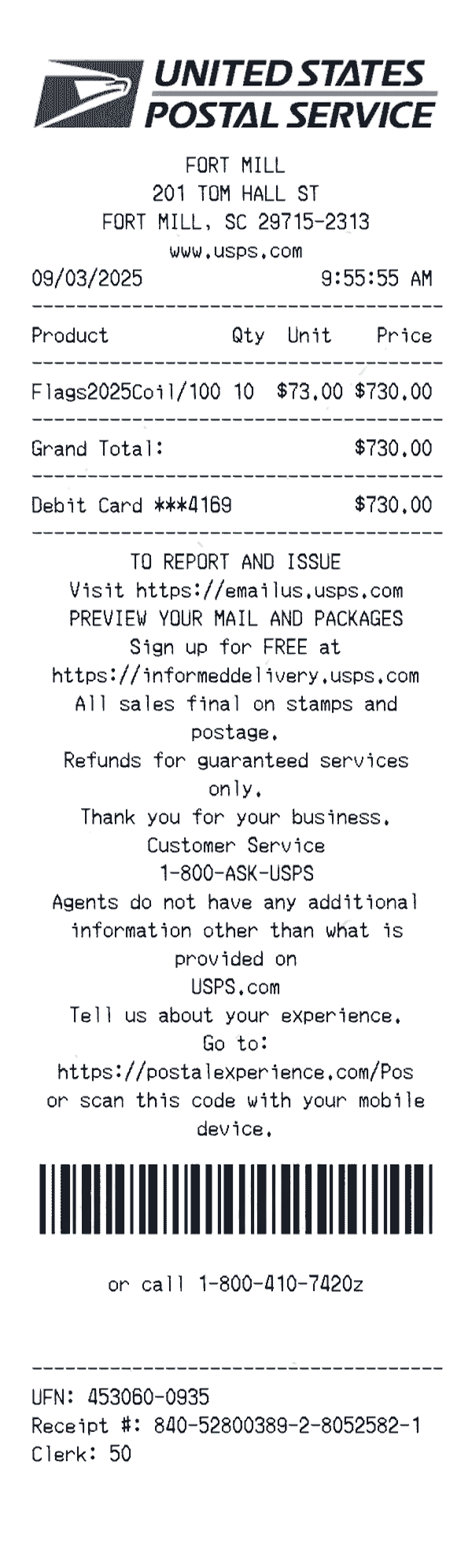 Create a united states postal service receipt online united states postal service receipt template preview - free retail receipt generator