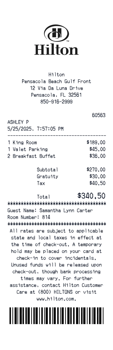 Create a Hilton receipt online Hilton receipt template preview - free hotel & travel receipt generator