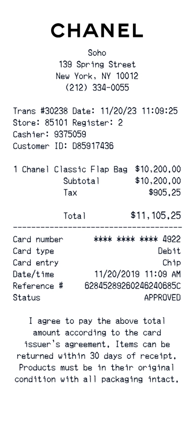 Create a chanel receipt online chanel receipt template preview - free retail receipt generator