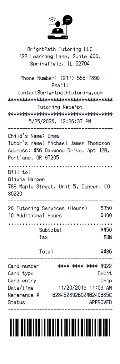 Create a BrightPath receipt online BrightPath receipt template preview - free retail receipt generator