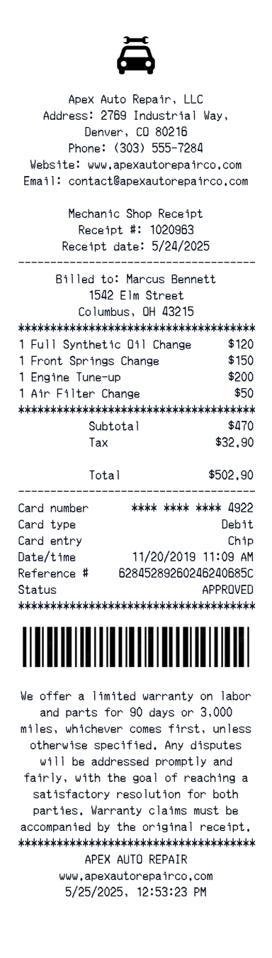Create a Apex Auto receipt online Apex Auto receipt template preview - free services receipt generator