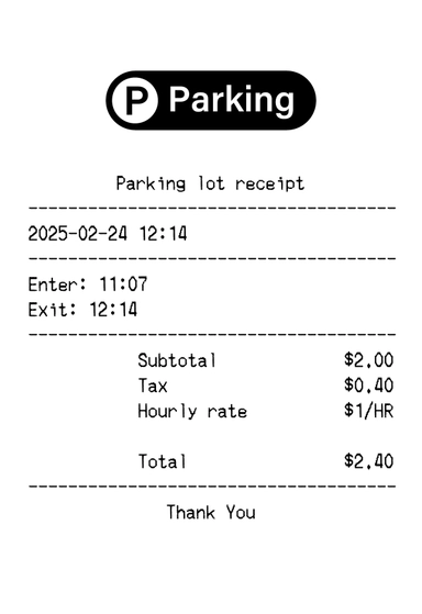Create a Parkin receipt online Parkin receipt template preview - free retail receipt generator
